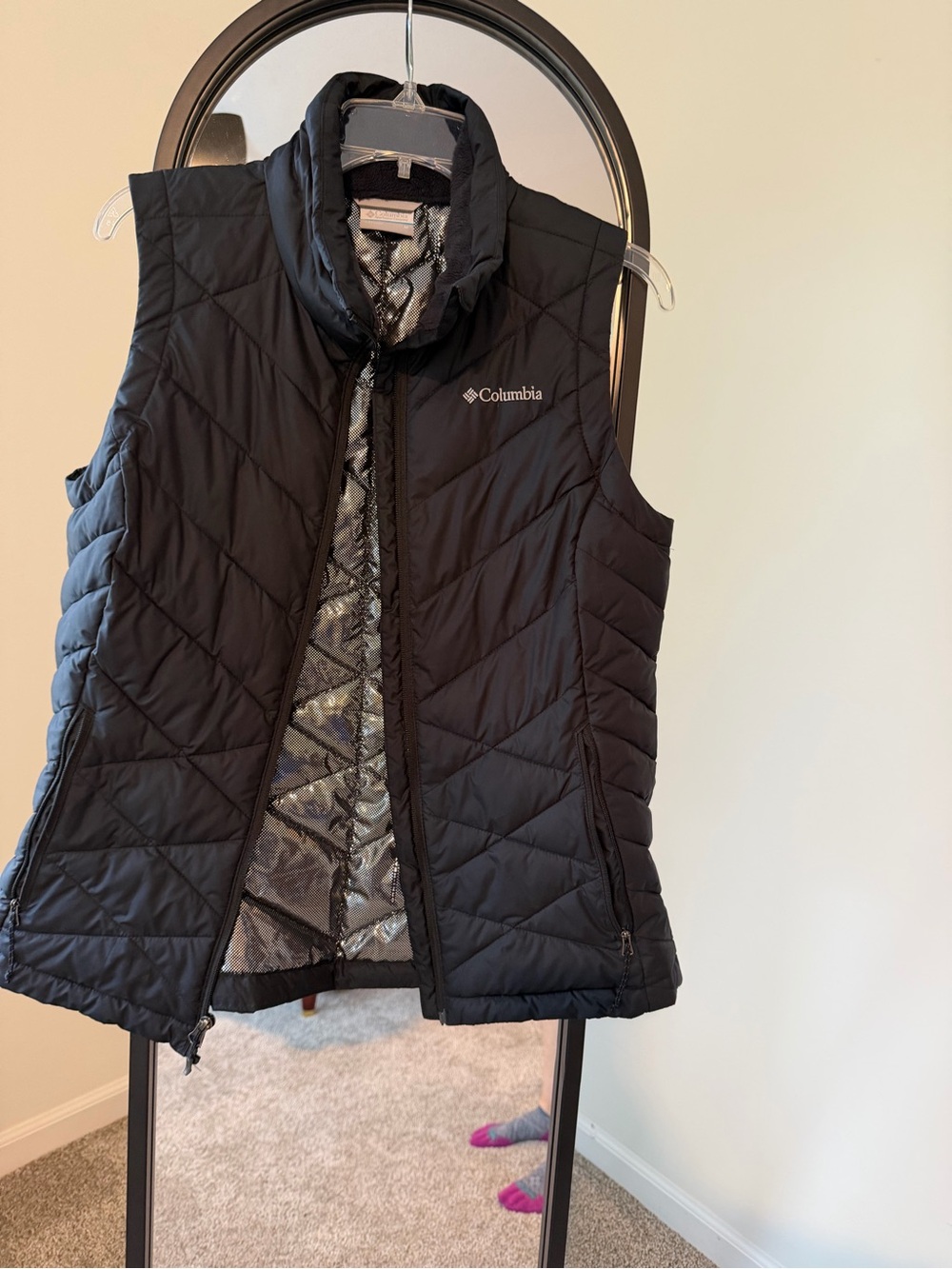 Columbia Black Women's Quilted Packable Vest with Silver Lining